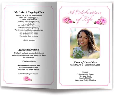 Pink Rose Funeral Program Template Funeral Program Site Funeral Programs And Templates