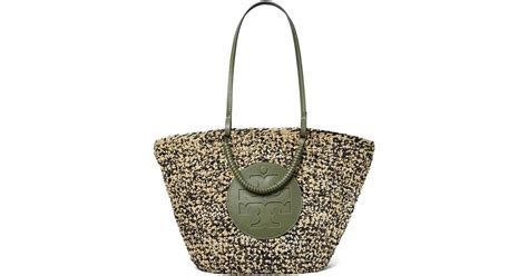 Tory Burch Ella Straw Box Weave Basket Tote In Metallic Lyst