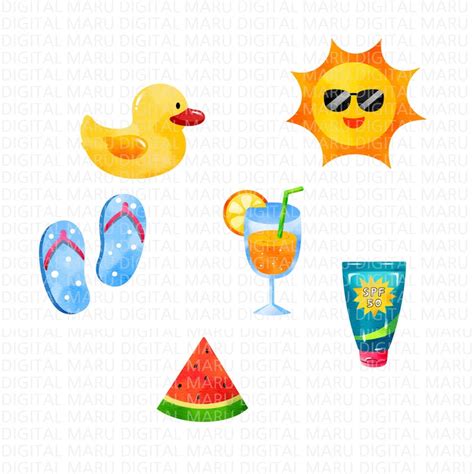 Watercolor Pool Party Clipart / Summer Clipart / Pool Clipart - Etsy