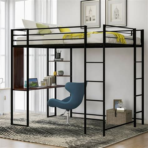 Sentern Metal Full Size Loft Bed With Desk