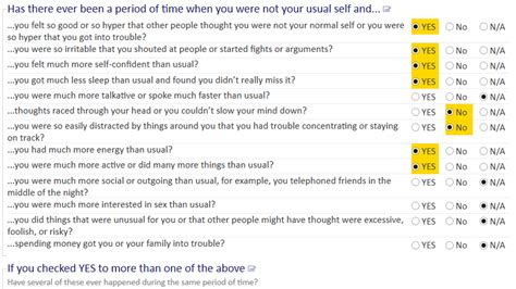 Mood Disorder MDQ Questionnaire