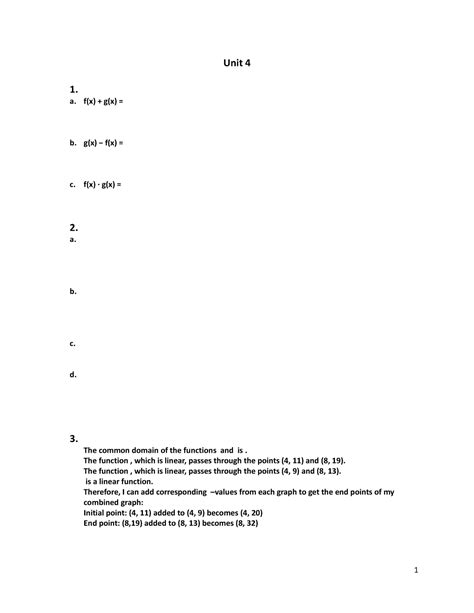 Unit 4 Adf Advance Functions Work Unit 4 1 A Fx Gx B Gx − Fx C Fx ∙ Gx