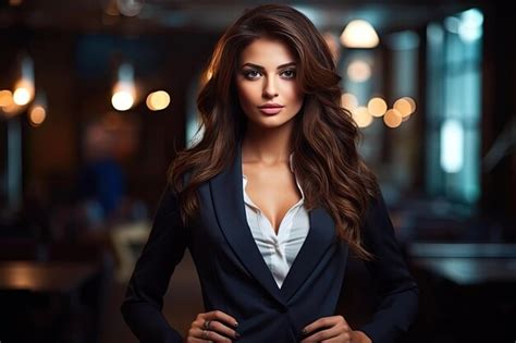 Premium AI Image Beautiful Brunette Model In A Chic Stylish Suit Elegance And Fashion Advertising