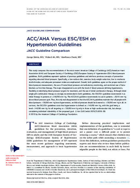 Pdf Acc Aha Versus Esc Esh On Hypertension Guidelines Waleed Ali