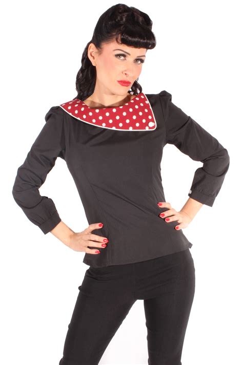 Retro Er Jahre Rockabilly Puff Rmel Polka Dots Kragen Langarm Bluse