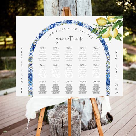 ALICIA Blue Tiles And Lemons Wedding Seating Chart Template Etsy