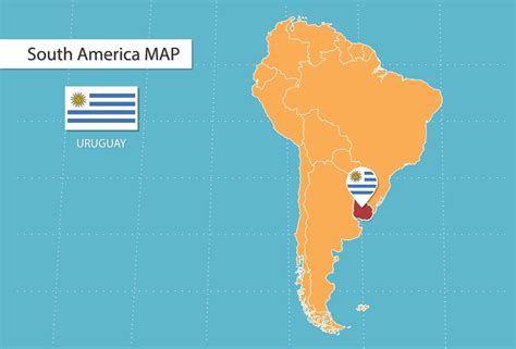 mapa de uruguay en américa íconos que muestran la ubicación y las