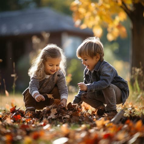 Children playing with fall leaves outside 29564531 Stock Photo at Vecteezy