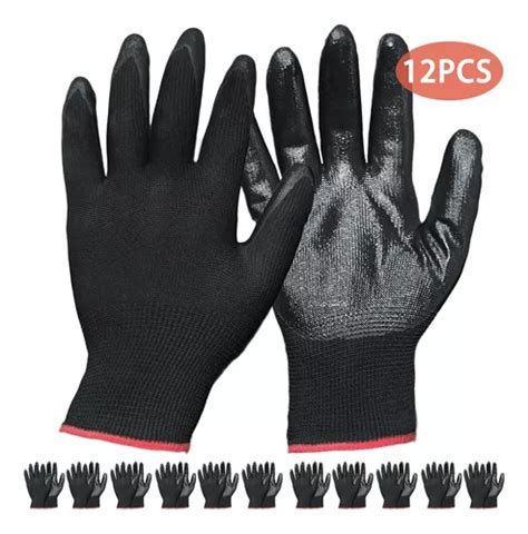 Guante Nylon Negro Recubiertos Palma Nitrilo Seguridad Pcs Meses