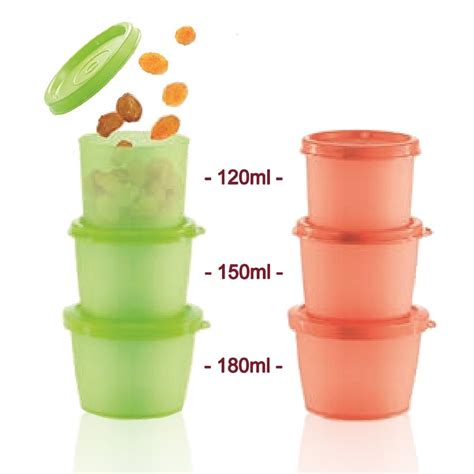 Tupperware Kit Cup Set 3 Pcs 120ml 150ml 180ml Green Orange