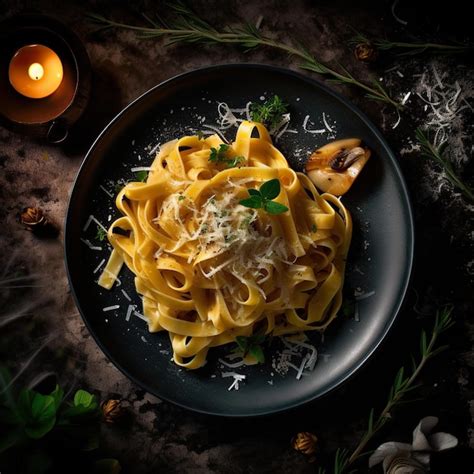 Premium AI Image Homemade Italian Fettuccine Pasta With Mushrooms And