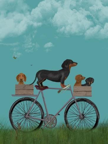 Dachshunds On Bicycle Art Print Fab Funky Art In 2024