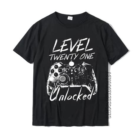 Level 21 Unlocked 21 Year Old Gamer Funny Birthday T Shirt Cotton Men T