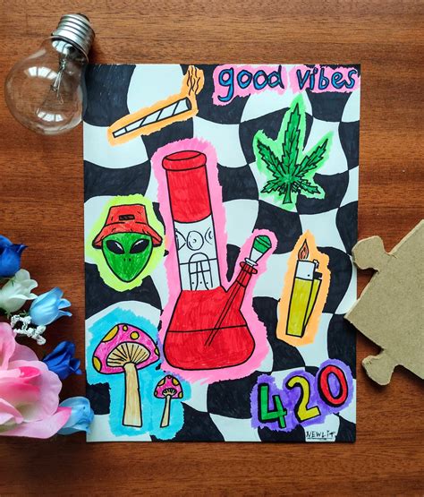 Stay High Original 420 Artwork Psychedelic Drawing | Etsy