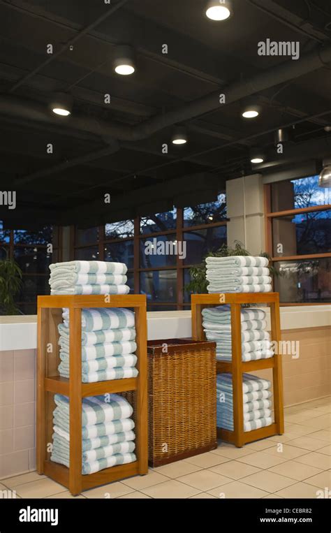 Towel Rack And Laundry Basket In Spa And Swimming Pool Area Of A Hotel