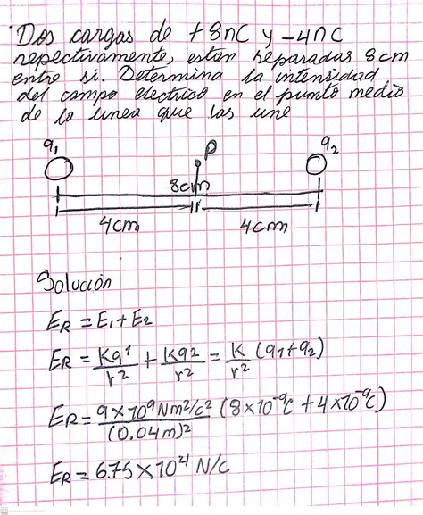 27 Dos cargas de 8 nC y 4 nC respectivamente están separadas 8 cm
