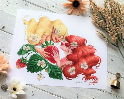 Strawberry Faeries LGBTQ Art Lesbian Art Lesbian Faeries Gay Fairies Lesbian Fairy