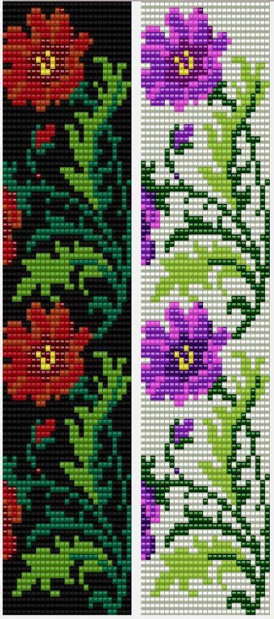 Two Cross Stitch Patterns With Flowers On Them