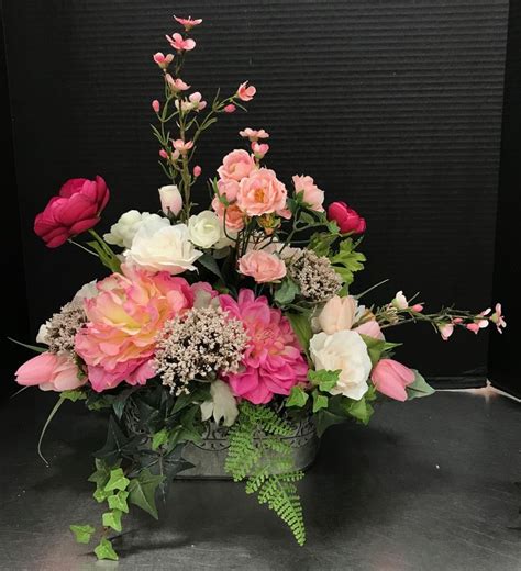 Small Pink Arrangement In Lacy Tin By Andrea Flower Arrangements