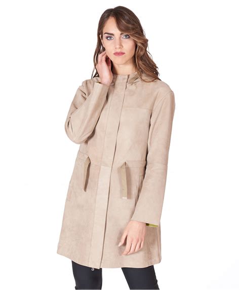 Cappottino Soprabito In Pelle Beige Da Donna D Arienzo