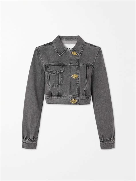 GANNI Asymmetric Cropped Washed Denim Jacket NET A PORTER