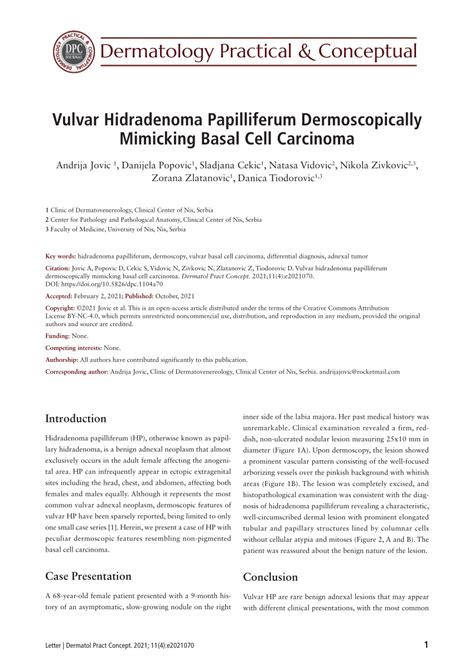 Pdf Vulvar Hidradenoma Papilliferum Dermoscopically Mimicking Basal