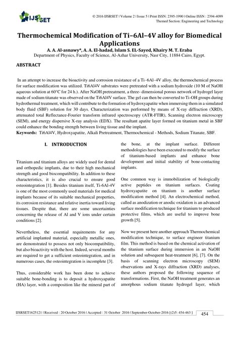 (PDF) Thermochemical Modification of Ti–6Al–4V alloy for Biomedical Applications