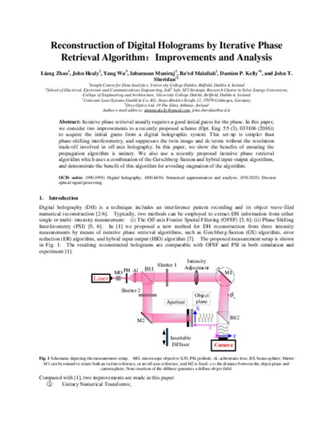 Pdf Reconstruction Of Digital Holograms By Iterative Phase Retrieval