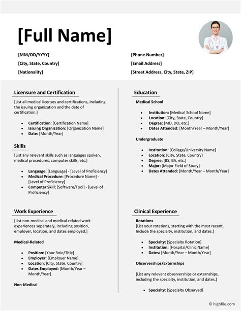 Residency Cv Template Word Highfile