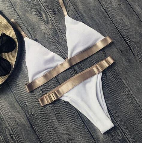 Fashion Gold Edge Belt Swimwear Bikini Set On Luulla