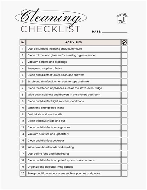 Cleaning Checklist Deep Cleaning Checklist Daily Cleaning Checklist