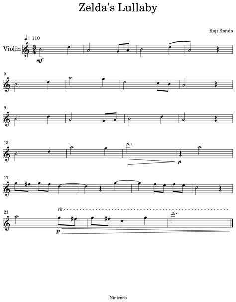 Zelda S Lullaby Sheet Music For Violin