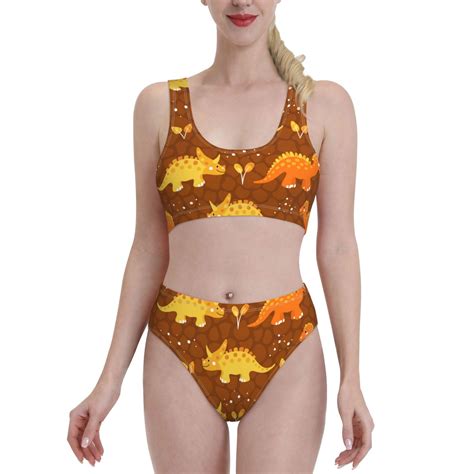 Lukts Women High Waisted Bikini Set Dinosaurs And Leaves Swimsuit 2