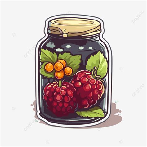 Toples Dengan Raspberry Dan Clipart Stiker Jamur Vektor Desain Stiker