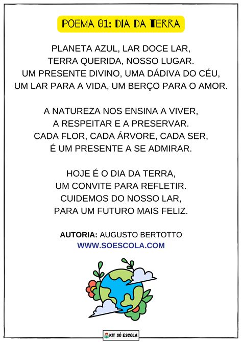 Poemas Dia da Terra para imprimir SÓ ESCOLA Dia da terra Poemas