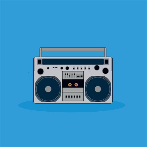 Vector Illustration Of Retro Cassette Tape Recorder Isolated On Blue