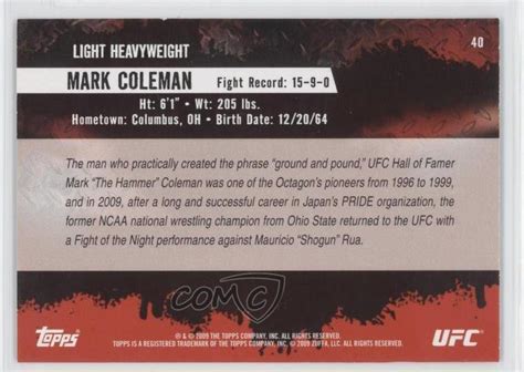 Topps Ufc Round Mark Coleman Rookie Rc Ebay