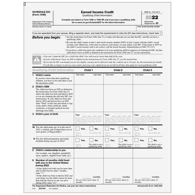 IRS Form 1040 Schedule EIC (2022) - Earned Income Credit - Worksheets ...