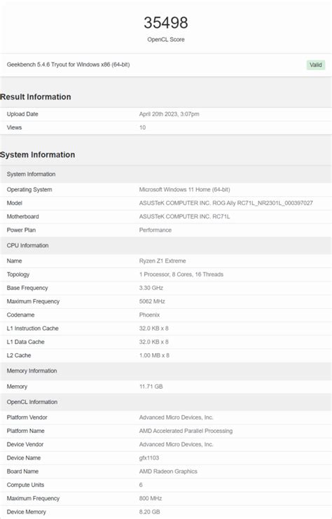 ASUS ROG Ally gaming handheld's Ryzen Z1 Extreme CPU confirmed via Geekbench