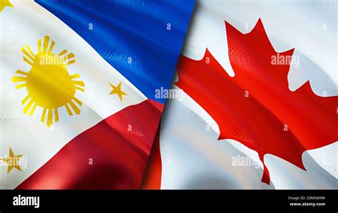 Philippines and Canada flags. 3D Waving flag design. Philippines Canada ...