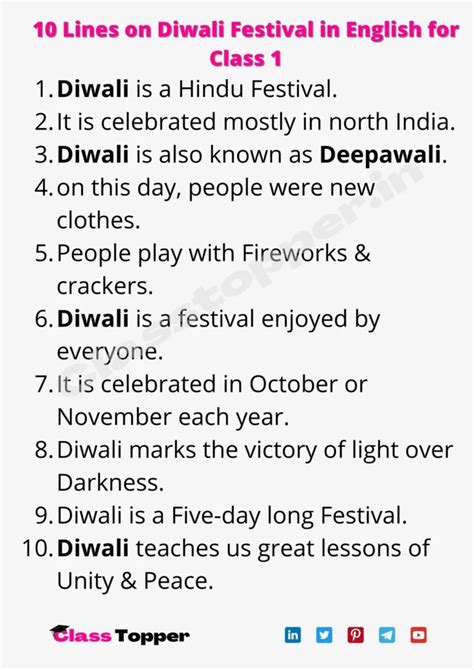 10 Lines On Diwali Festival In Hindi For Class 1 Students