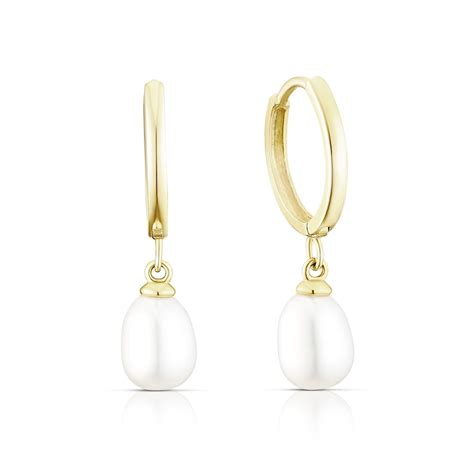 9ct Yellow Gold Pearl Drop Hoop Earrings Ernest Jones