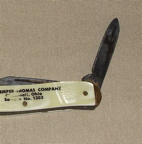 Vintage Kemper Thomas Co Ad Colonial Pocket Knife Mother Of Pearl