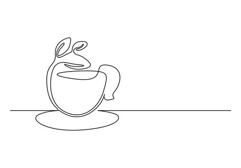 Coffee Or Tea Cup One Continuous Line Drawing Hot Drink With Steam Vector Illustration