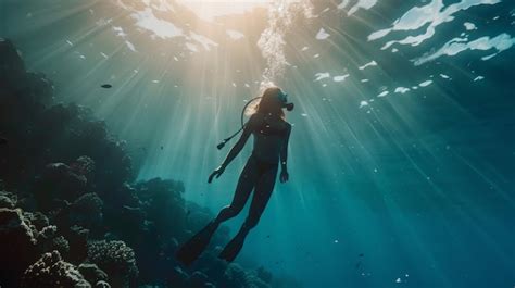 Premium Photo | A person in a wet suit is swimming in the ocean