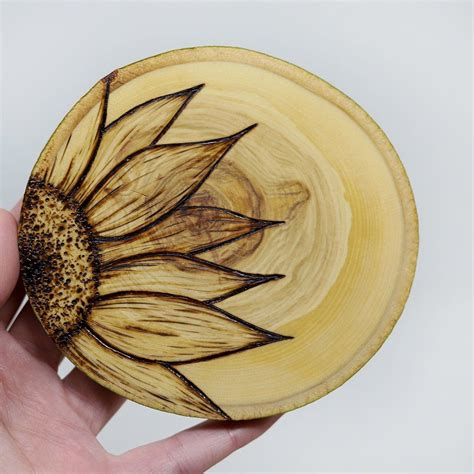 Wood Burned Sunflower Coasters Handmade Wood Burned Etsy Canada In