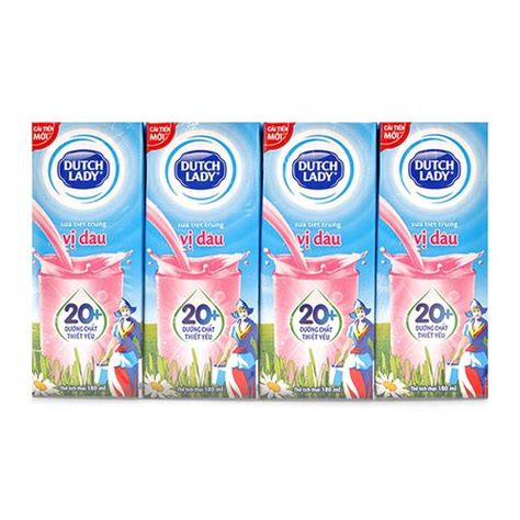 Sữa Tiệt Trùng Vị Dâu Dutch Lady Lốc 4 Hộp x 180ml Cung cấp thực phẩm