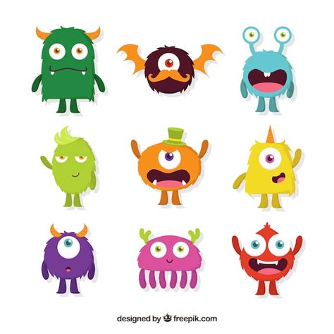 Free Vector | Different types of monster character designs