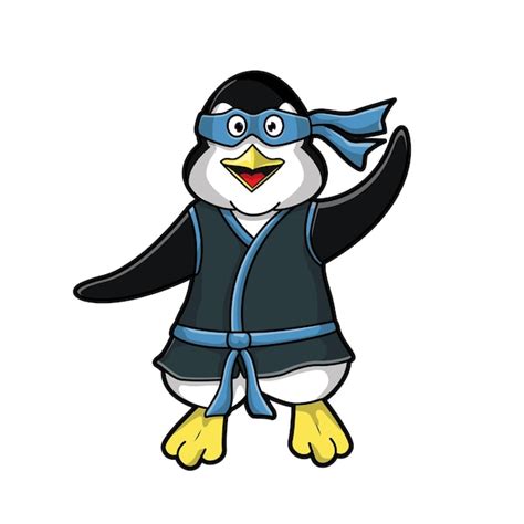 Pinguim Ninja Bonito Dos Desenhos Animados Vetor Premium