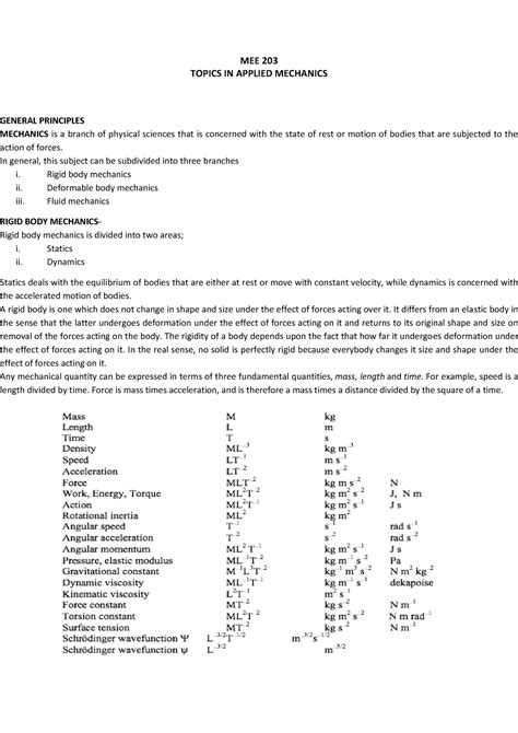 Engineering Mechanics Examples-1 - MEE 203 TOPICS IN APPLIED MECHANICS GENERAL PRINCIPLES ...